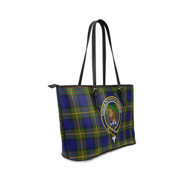Moore Tartan Leather Tote Bag with Family Crest