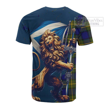 Moore Tartan Family Crest Cotton T-shirt with Scottish Majestic Lion