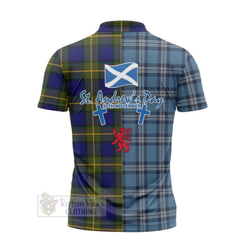 Moore Tartan Zipper Polo Shirt Happy St. Andrew's Day Half Tartan Style - Tartan Vibes Clothing