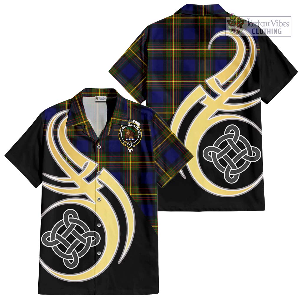 Moore Tartan Hawaiian Shirt with Family Crest and Celtic Symbol Style - Tartan Vibes Clothing