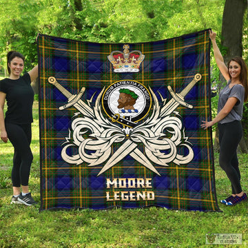 Moore Tartan Quilt with Clan Crest and the Golden Sword of Courageous Legacy