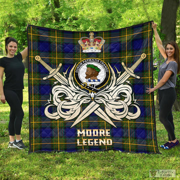 Moore Tartan Quilt with Clan Crest and the Golden Sword of Courageous Legacy - Tartan Vibes Clothing