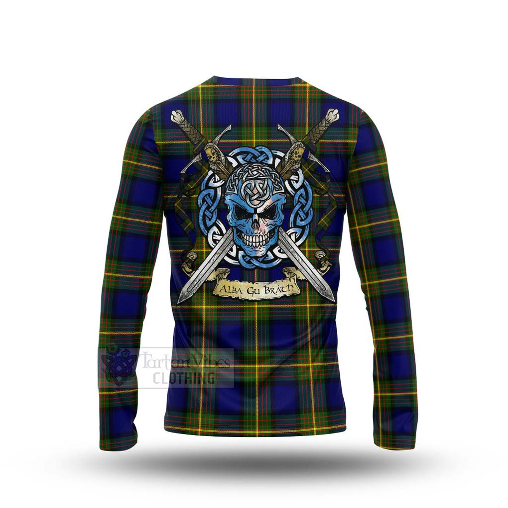 Moore Tartan Long Sleeve T-Shirt with Family Crest Celtic Skull Style - Tartan Vibes Clothing
