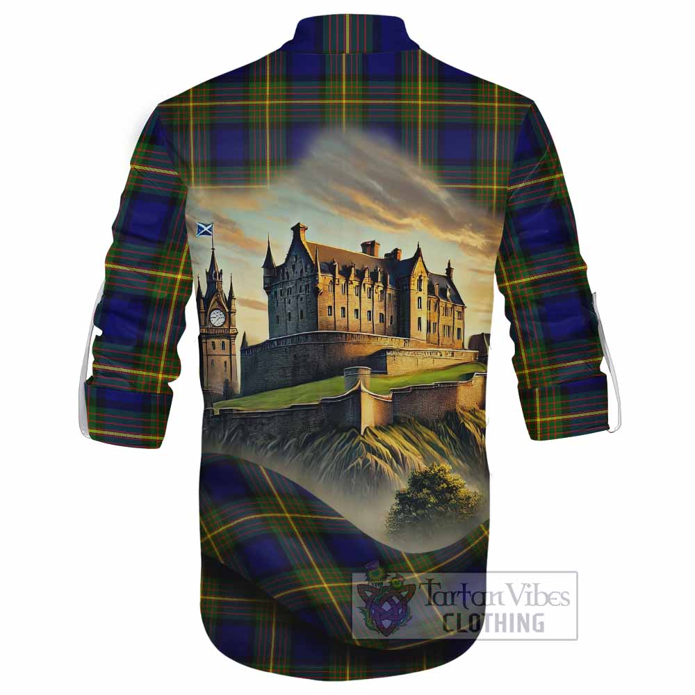 Moore Tartan Family Crest Ghillie Kilt Shirt with Scottish Ancient Castle Style - Tartan Vibes Clothing