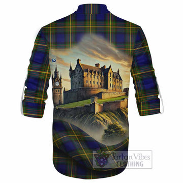 Moore Tartan Family Crest Ghillie Kilt Shirt with Scottish Ancient Castle Style - Tartan Vibes Clothing