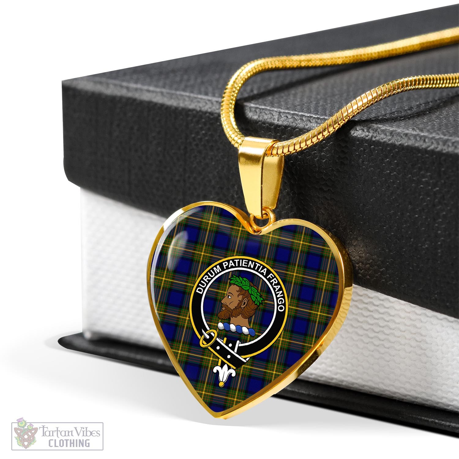 Moore Tartan Heart Necklace with Family Crest - Tartan Vibes Clothing