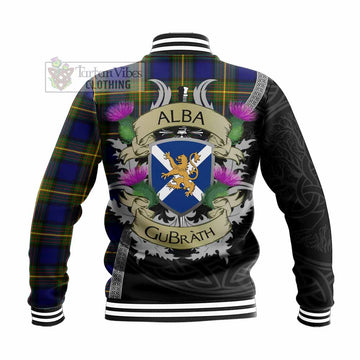 Tartan Vibes Clothing Moore Tartan Family Crest Baseball Jacket Lion Rampant Royal Thistle Shield Celtic Inspired