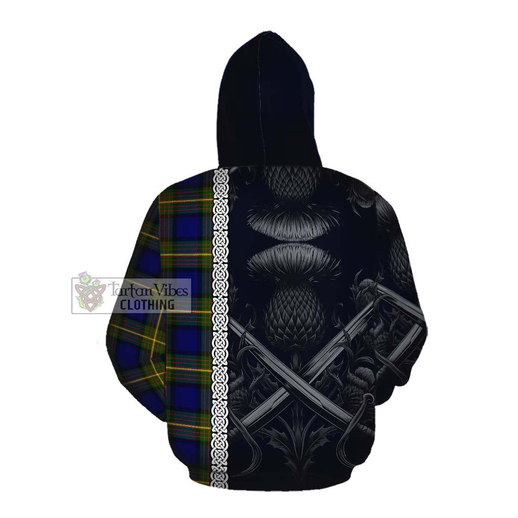 Moore Tartan Cotton Hoodie with Family Crest Cross Sword Thistle Celtic Vibes Pullover Hoodie - Tartan Vibes Clothing