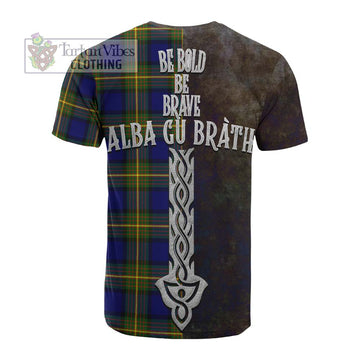 Moore Tartan Family Crest Cotton T-shirt Alba Gu Brath Be Brave Lion Ancient Style