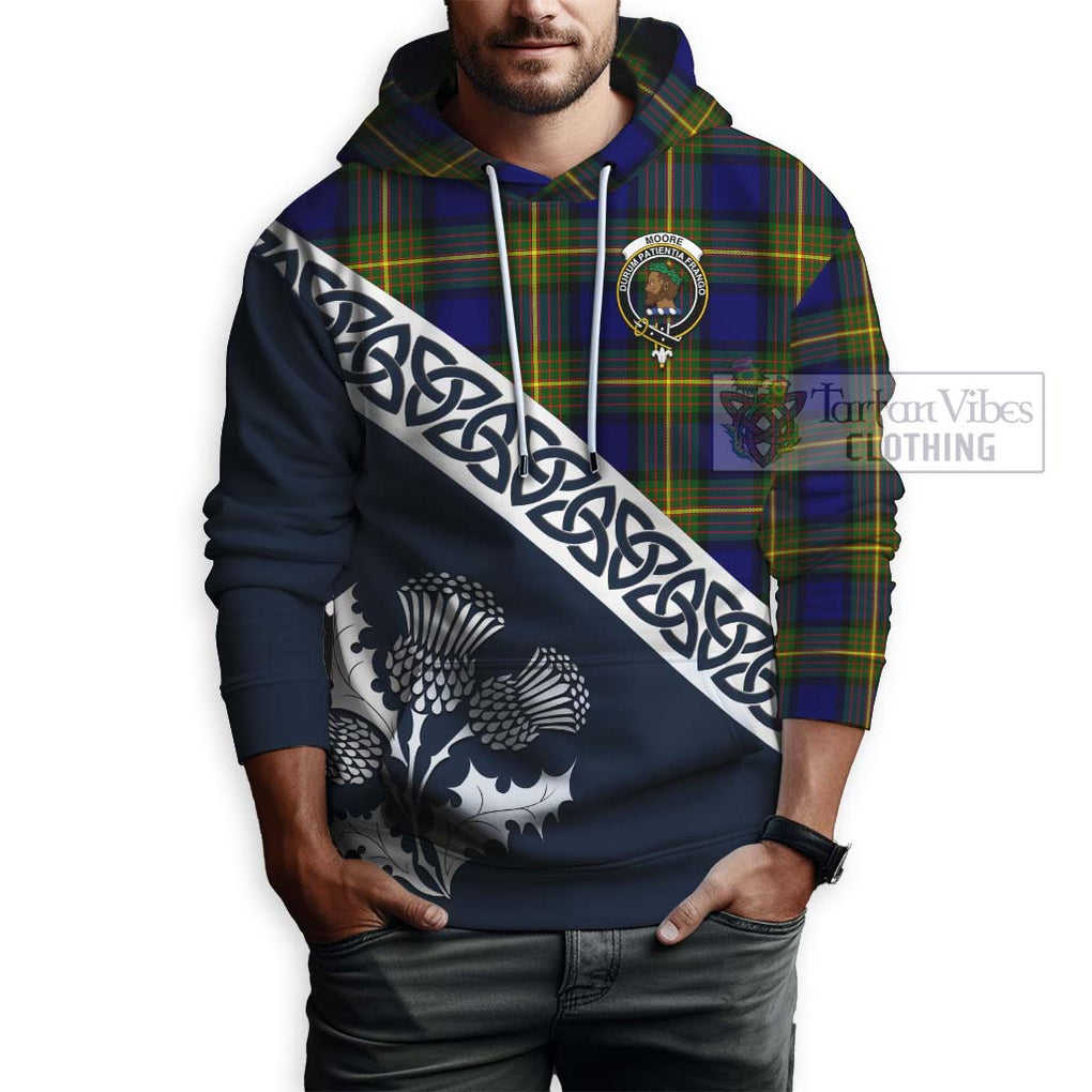 Moore Tartan Hoodie Featuring Thistle and Scotland Map - Tartan Vibes Clothing