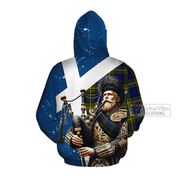 Moore Tartan Cotton Hoodie with Family Crest Scottish Bagpiper Vibes Pullover Hoodie - Tartan Vibes Clothing
