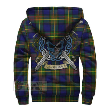 Moore Tartan Sherpa Hoodie with Family Crest Celtic Skull Style - Tartan Vibes Clothing