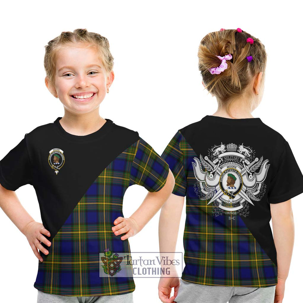 Moore Tartan Kid T-Shirt with Family Crest and Military Logo Style - Tartan Vibes Clothing