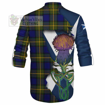 Tartan Vibes Clothing Moore Tartan Family Crest Ghillie Kilt Shirt Scottish Thistle Celtic Inspired