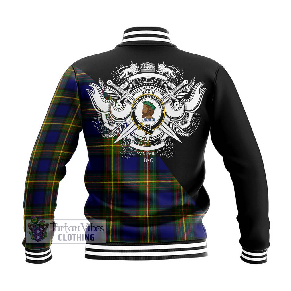 Moore Tartan Baseball Jacket with Family Crest and Military Logo Style - Tartan Vibes Clothing