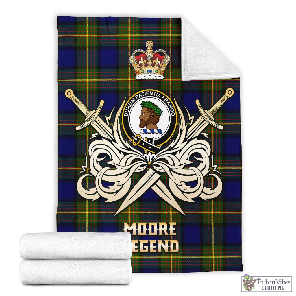 Moore Tartan Blanket with Clan Crest and the Golden Sword of Courageous Legacy - Tartan Vibes Clothing