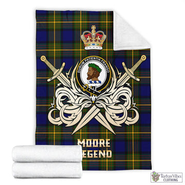 Moore Tartan Blanket with Clan Crest and the Golden Sword of Courageous Legacy