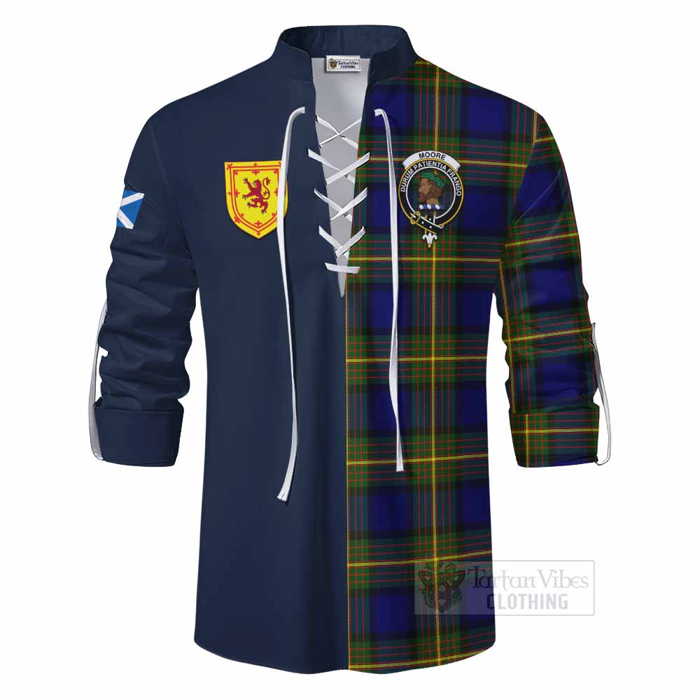 Moore Tartan Ghillie Kilt Shirt Alba with Scottish Lion Royal Arm Half Style - Tartan Vibes Clothing