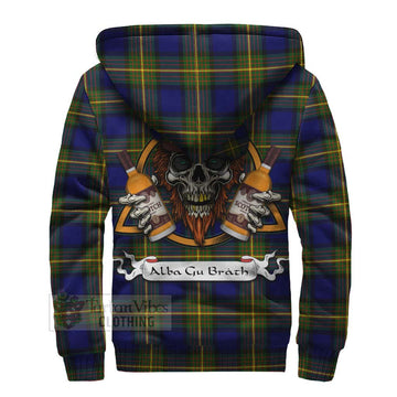 Moore Tartan Sherpa Hoodie with Family Crest and Bearded Skull Holding Bottles of Whiskey - Tartan Vibes Clothing