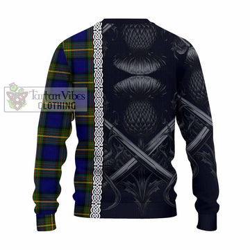 Moore Tartan Knitted Sweater with Family Crest Cross Sword Thistle Celtic Vibes - Tartan Vibes Clothing