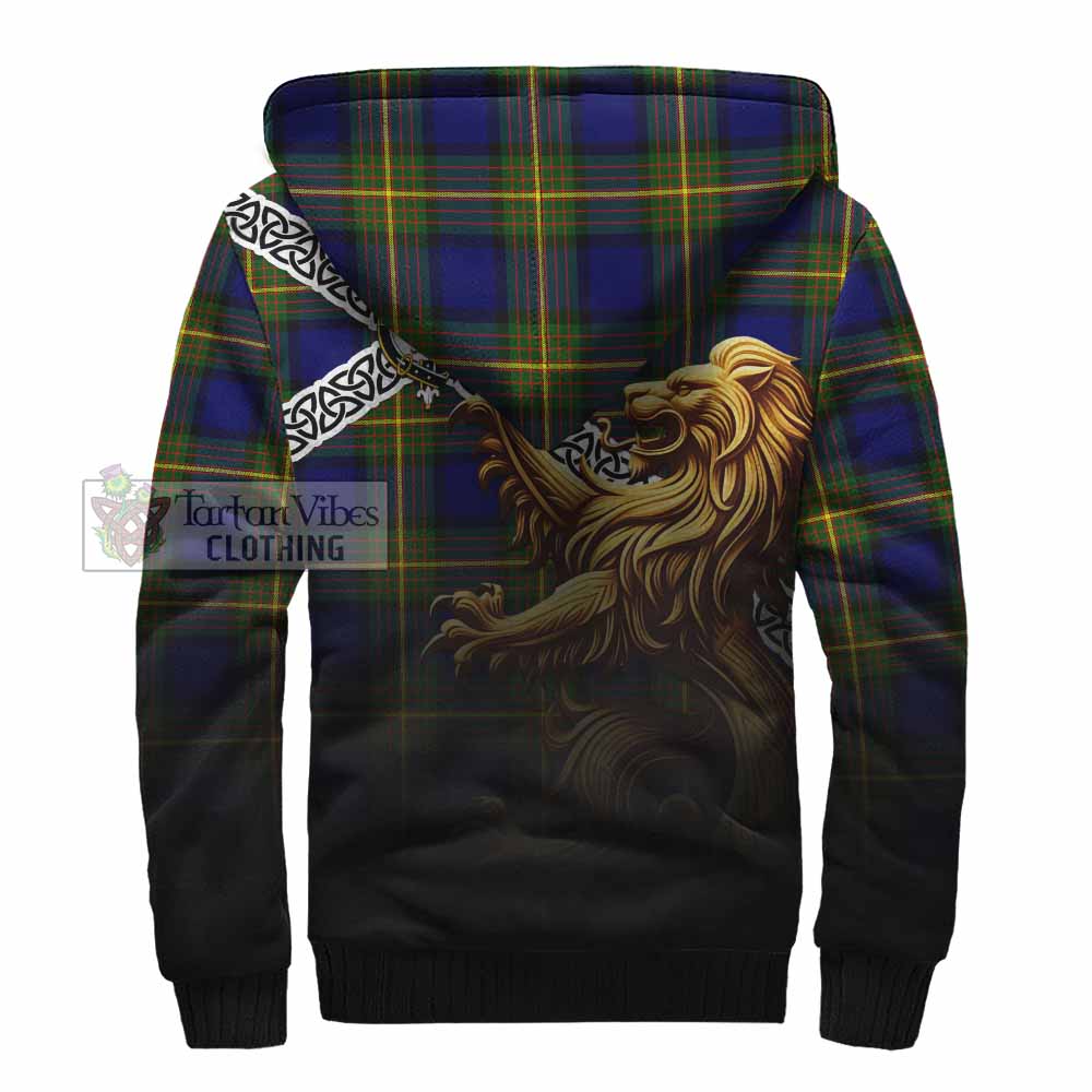 Moore Crest Tartan Sherpa Hoodie with Golden Lion Emblem Celtic Style - Tartan Vibes Clothing