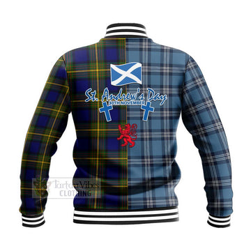 Moore Tartan Baseball Jacket Happy St. Andrew's Day Half Tartan Style - Tartan Vibes Clothing