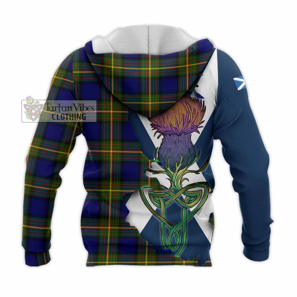 Tartan Vibes Clothing Moore Tartan Family Crest Knitted Hoodie Scottish Thistle Celtic Inspired