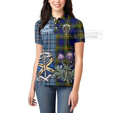 Moore Tartan Women's Polo Shirt Happy St. Andrew's Day Half Tartan Style - Tartan Vibes Clothing