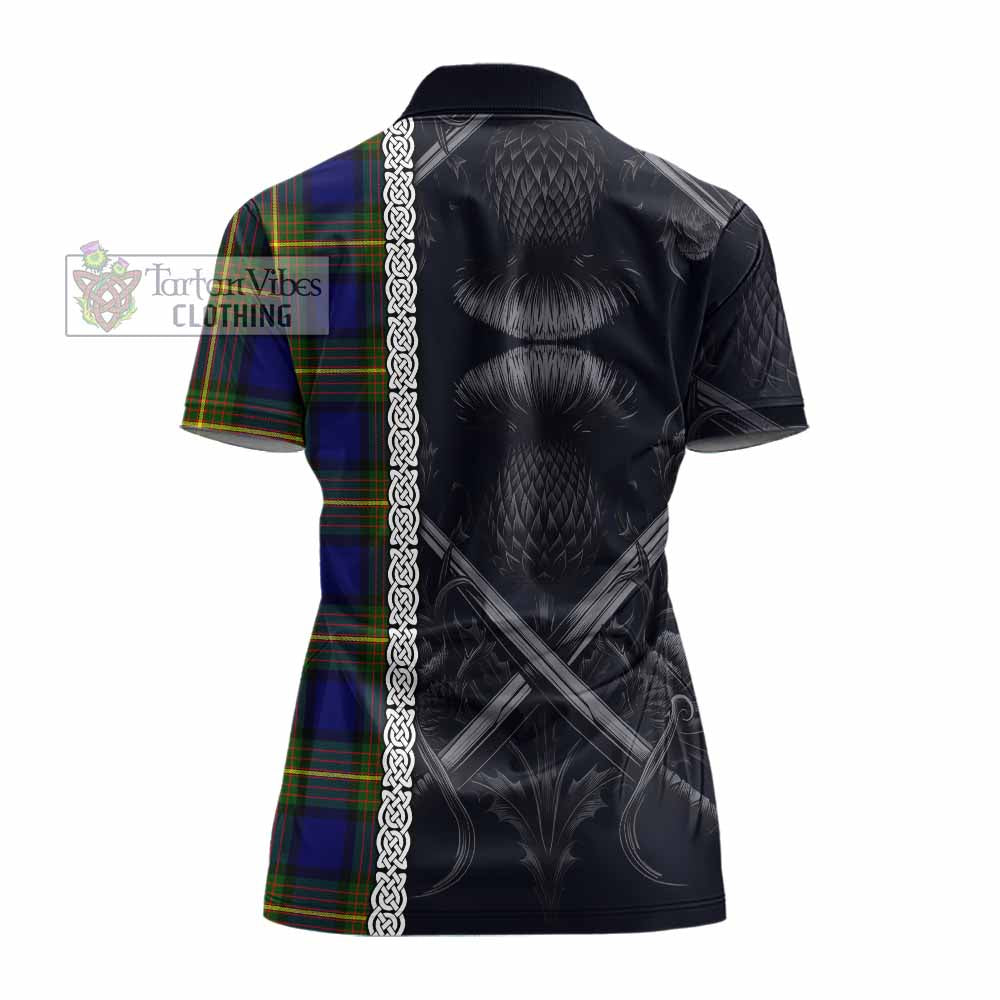 Moore Tartan Women's Polo Shirt with Family Crest Cross Sword Thistle Celtic Vibes - Tartan Vibes Clothing