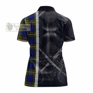 Moore Tartan Women's Polo Shirt with Family Crest Cross Sword Thistle Celtic Vibes - Tartan Vibes Clothing