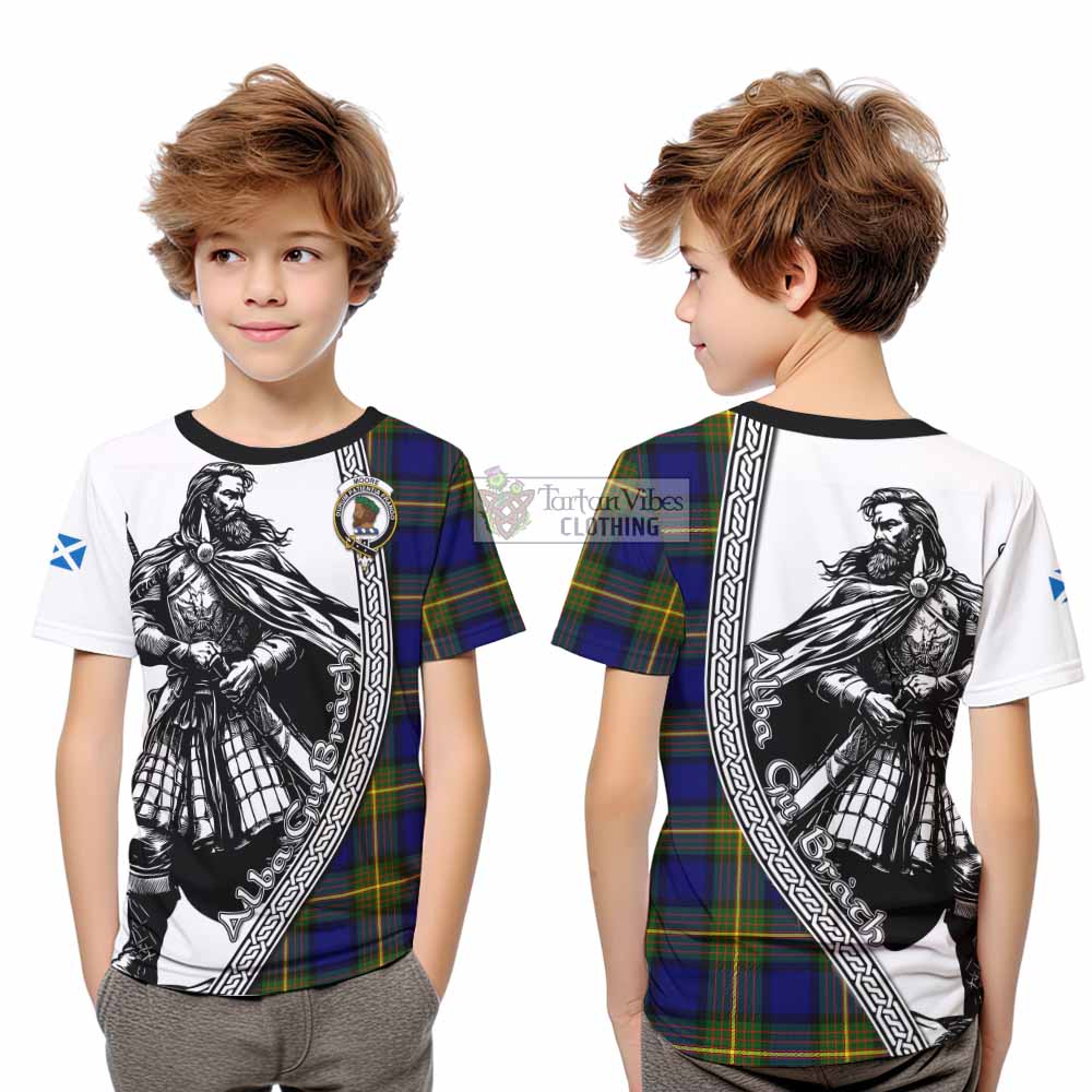Moore Tartan Clan Crest Kid T-Shirt with Highlander Warrior Celtic Style - Tartan Vibes Clothing