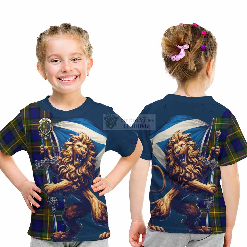 Moore Tartan Family Crest Kid T-Shirt with Scottish Majestic Lion - Tartan Vibes Clothing