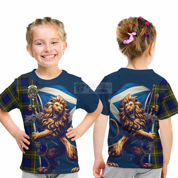 Moore Tartan Family Crest Kid T-Shirt with Scottish Majestic Lion - Tartan Vibes Clothing