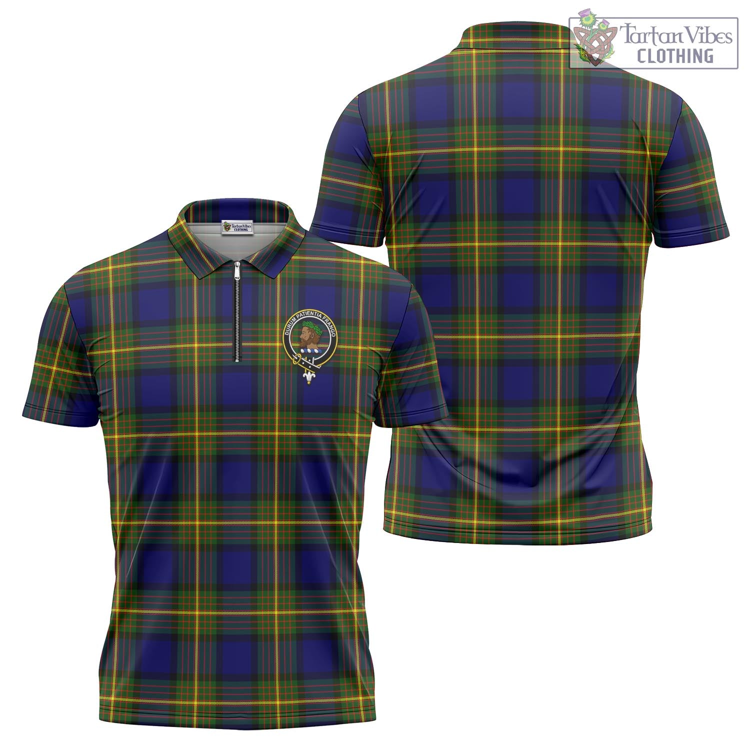 Moore Tartan Zipper Polo Shirt with Family Crest - Tartan Vibes Clothing