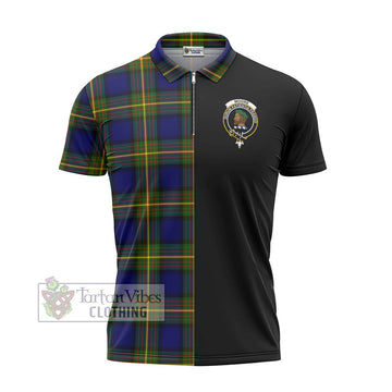 Moore Tartan Zipper Polo Shirt with Family Crest and Half Of Me Style - Tartan Vibes Clothing