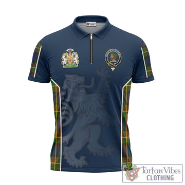 Moore Tartan Zipper Polo Shirt with Family Crest and Lion Rampant Vibes Sport Style