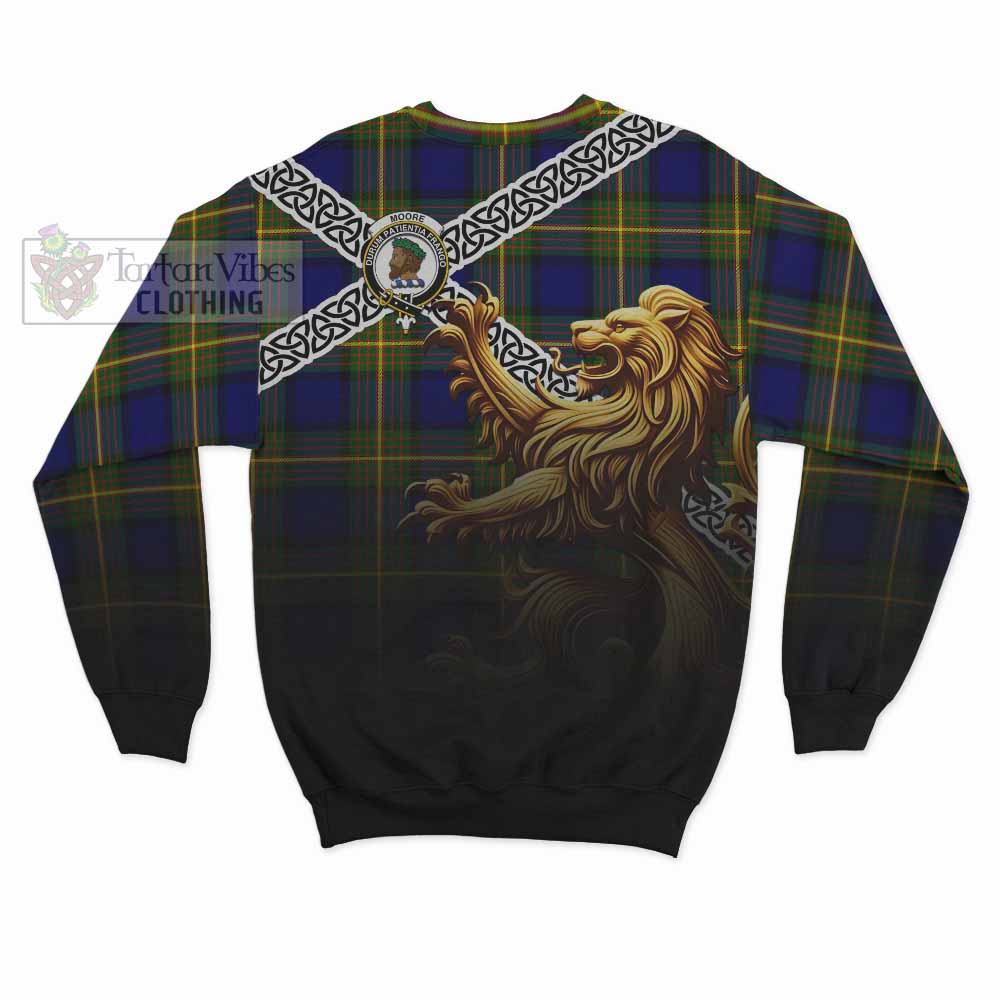 Moore Crest Tartan Sweatshirt with Golden Lion Emblem Celtic Style - Tartan Vibes Clothing