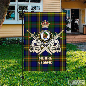 Moore Tartan Garden Flag with Clan Crest and the Golden Sword of Courageous Legacy Garden Flag - Tartan Vibes Clothing
