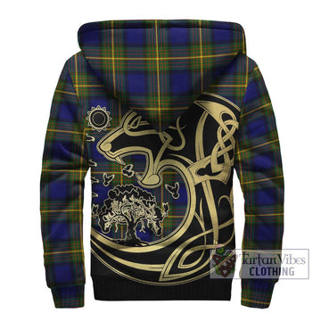 Moore Tartan Sherpa Hoodie with Family Crest Celtic Wolf Style - Tartan Vibes Clothing