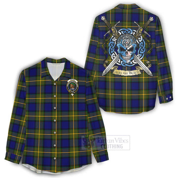 Moore Tartan Women's Casual Shirt with Family Crest Celtic Skull Style - Tartan Vibes Clothing