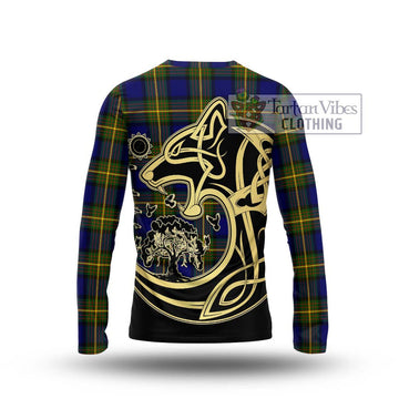 Moore Tartan Long Sleeve T-Shirt with Family Crest Celtic Wolf Style - Tartan Vibes Clothing