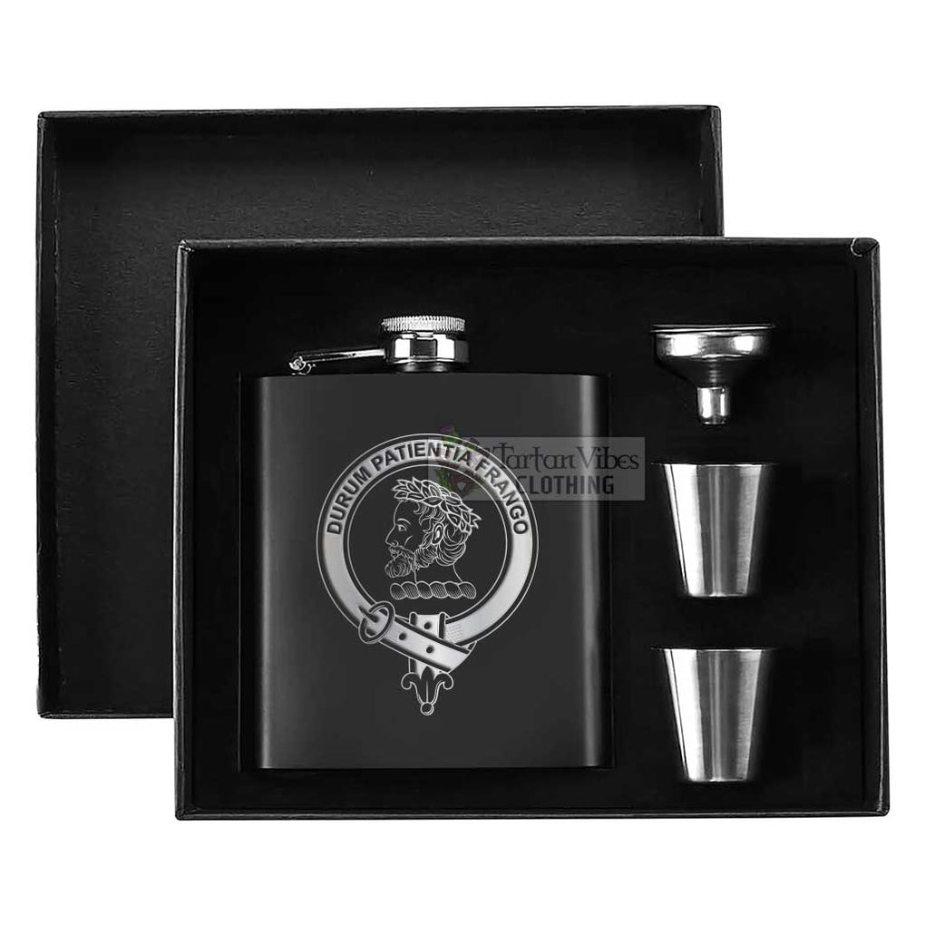 Moore Crest Hip Flask Set 7oz Black Stainless Steel with A Gift Box - 2D-tartanvibesclothing