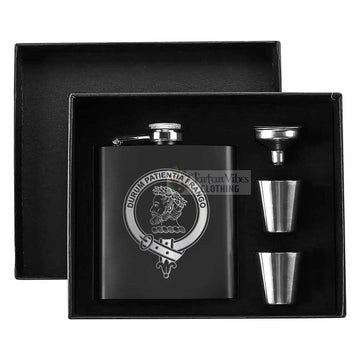 Moore Crest Hip Flask Set 7oz Black Stainless Steel with A Gift Box - 2D-tartanvibesclothing