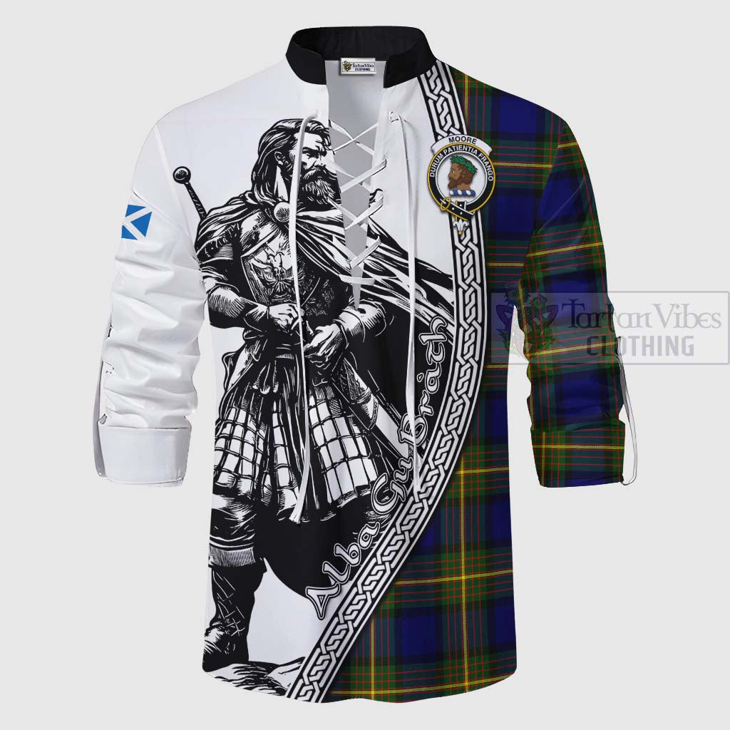 Moore Tartan Clan Crest Ghillie Kilt Shirt with Highlander Warrior Celtic Style - Tartan Vibes Clothing