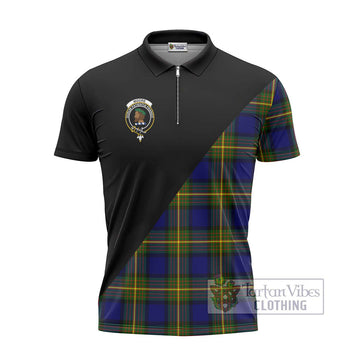 Moore Tartan Zipper Polo Shirt with Family Crest and Military Logo Style - Tartanvibesclothing Shop