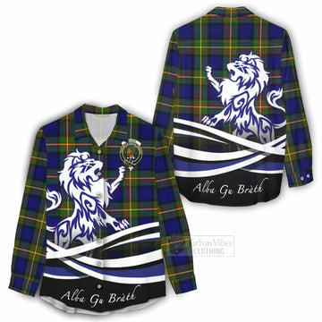 Moore Tartan Women's Casual Shirt with Alba Gu Brath Regal Lion Emblem - Tartan Vibes Clothing