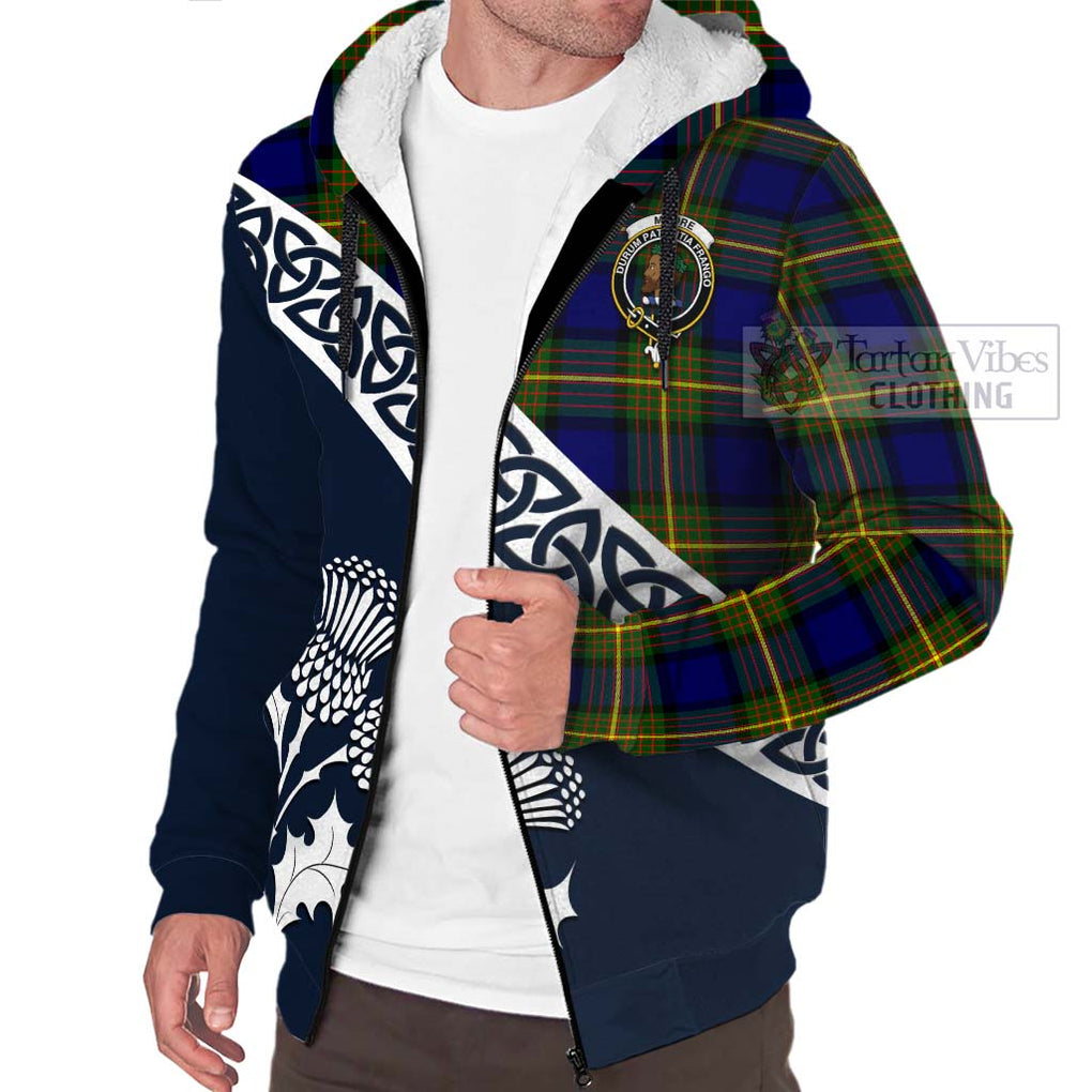 Moore Tartan Sherpa Hoodie Featuring Thistle and Scotland Map - Tartan Vibes Clothing