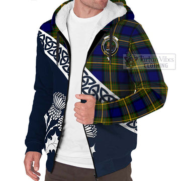 Moore Tartan Sherpa Hoodie Featuring Thistle and Scotland Map - Tartan Vibes Clothing