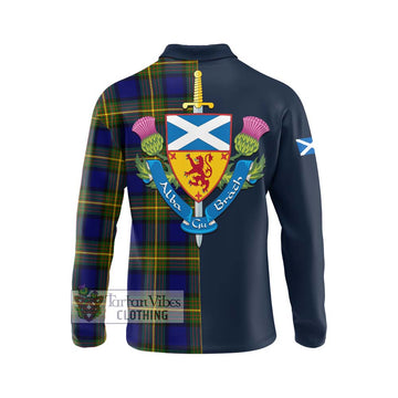 Moore Tartan Long Sleeve Polo Shirt Alba with Scottish Lion Royal Arm Half Style - Tartan Vibes Clothing