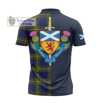 Moore Tartan Zipper Polo Shirt Alba with Scottish Lion Royal Arm Half Style - Tartan Vibes Clothing